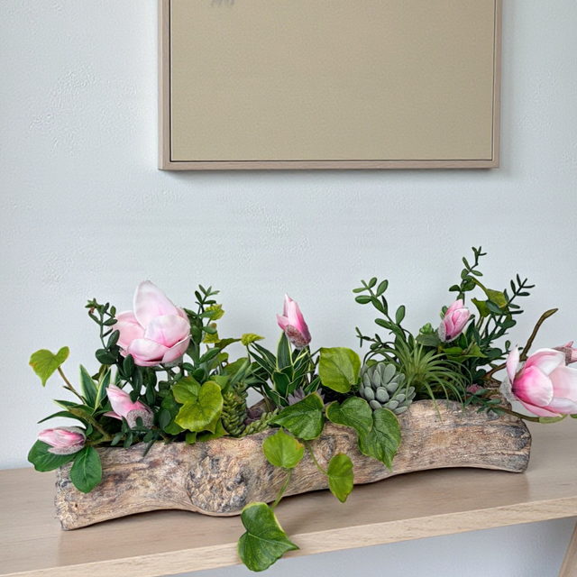 Pink Magnolia Centerpiece Driftwood Planters Spring Table Decor TCT Crafts