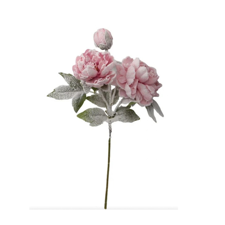 Snowy Pink Peony Spray | Frosted Winter Floral Stem | 25.5" Spray-XM14832 Green Import