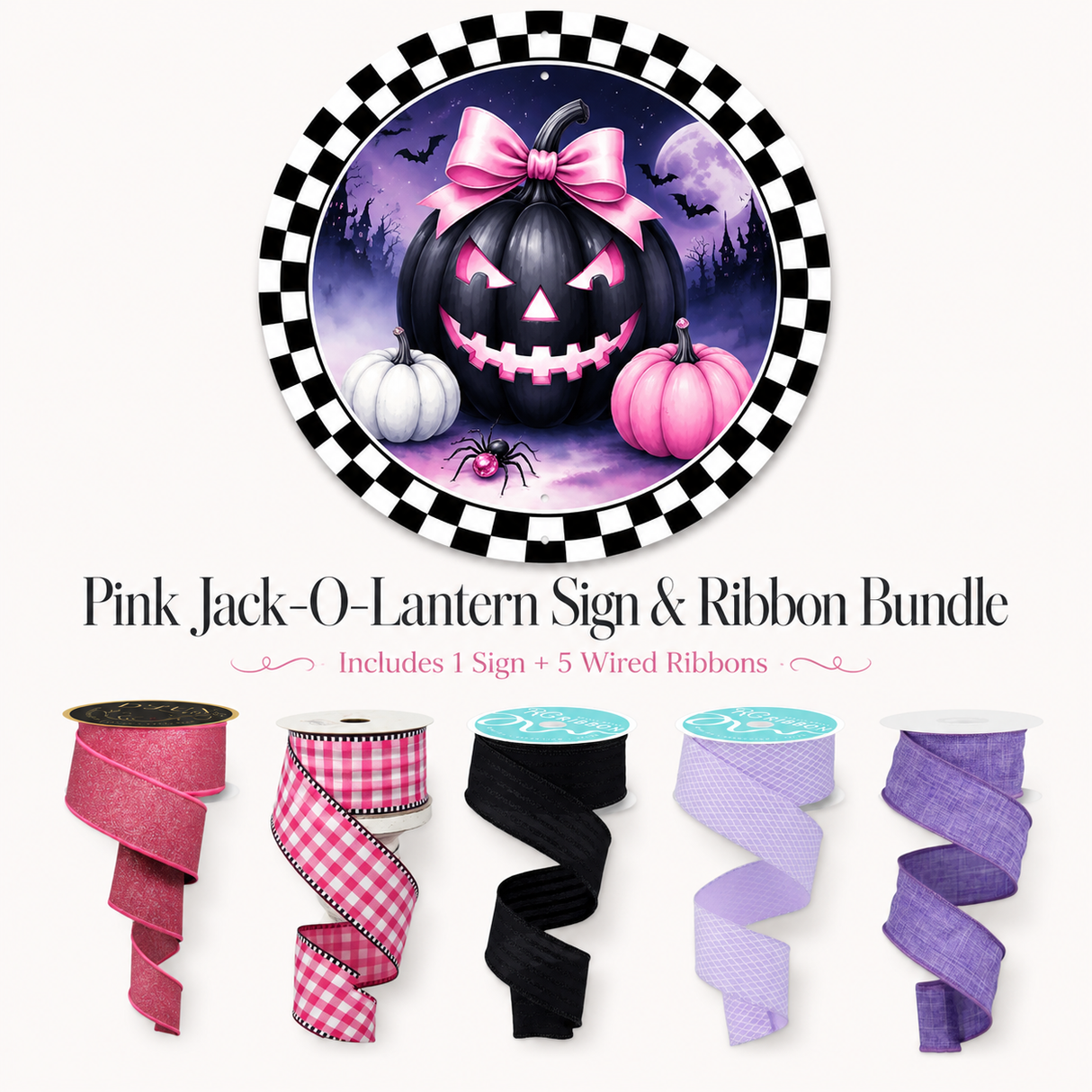 Pink/Purple Jack-O-Lantern Sign Ribbon Bundle Kit-HB108 TCTCrafts