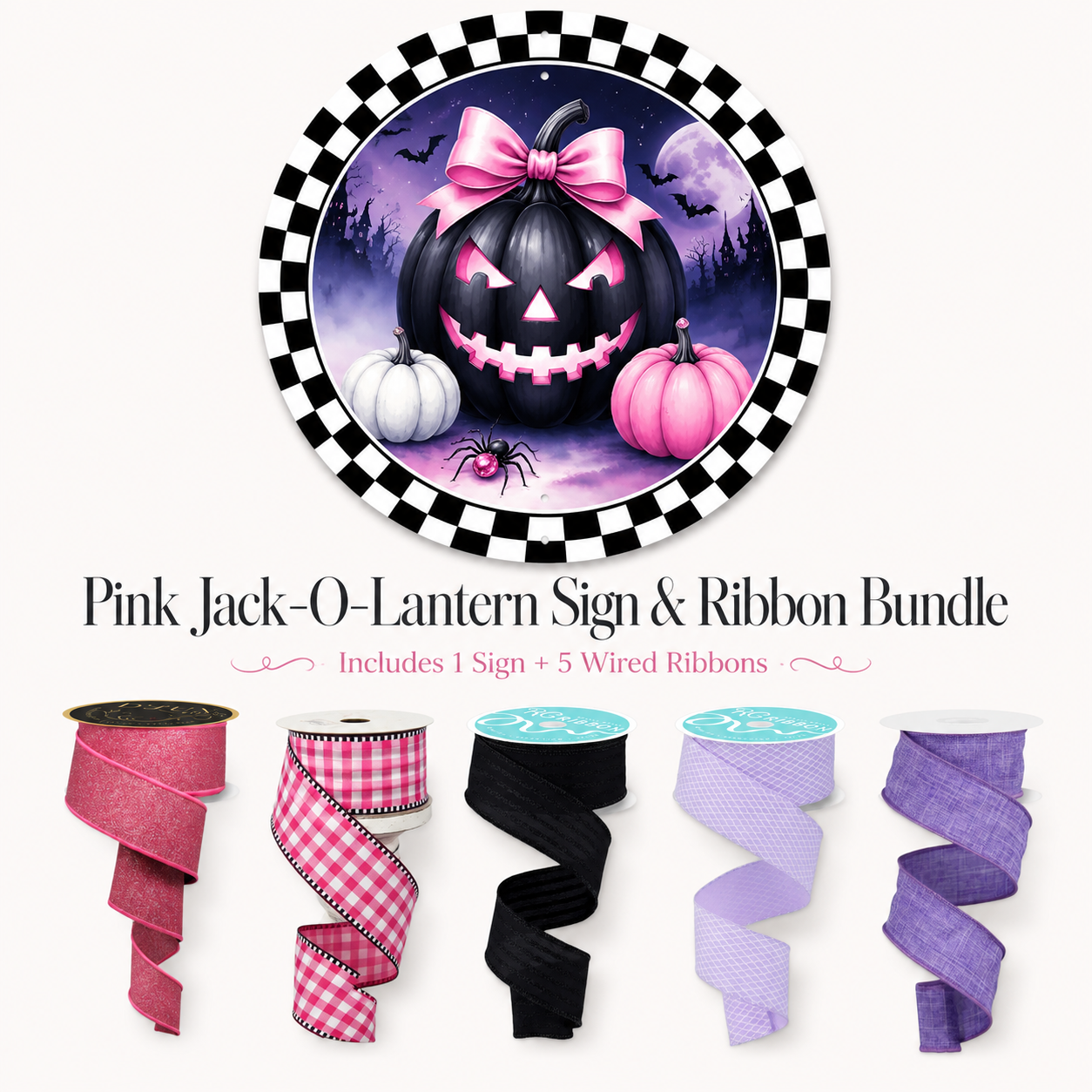 Pink/Purple Jack-O-Lantern Sign Ribbon Bundle Kit-HB108 TCTCrafts