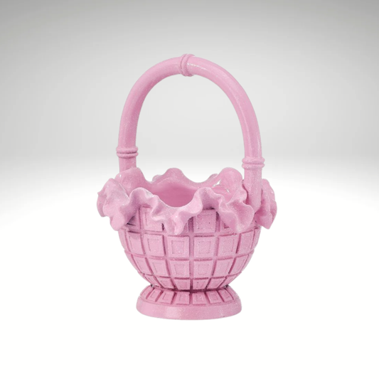 Resin Pink Easter Basket Decor 7.5 Inch-MT26774