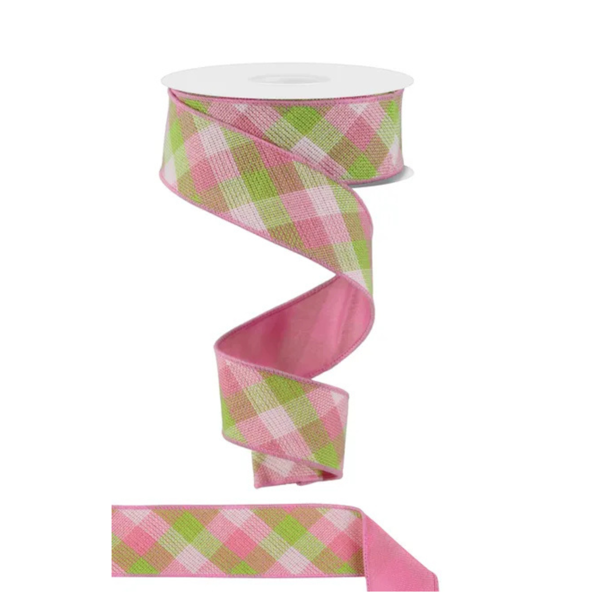 Pink Green Woven Check Ribbon 1.5x10yd Wired | Spring Craft Ribbon-RGX011215 Craig Bachman