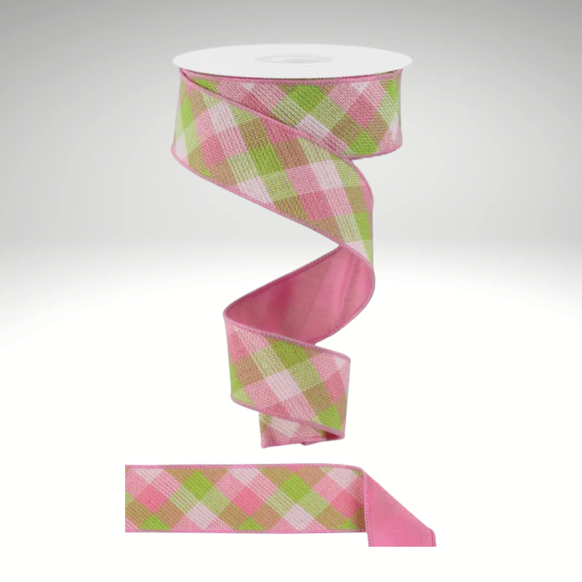 Pink Green Woven Check Ribbon 1.5x10yd Wired | Spring Craft Ribbon-RGX011215 Craig Bachman