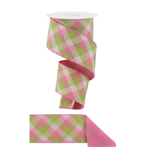 Pink Green Woven Check Ribbon 2.5x10yd Wired | Spring Craft Ribbon-RGX011315 Craig Bachman