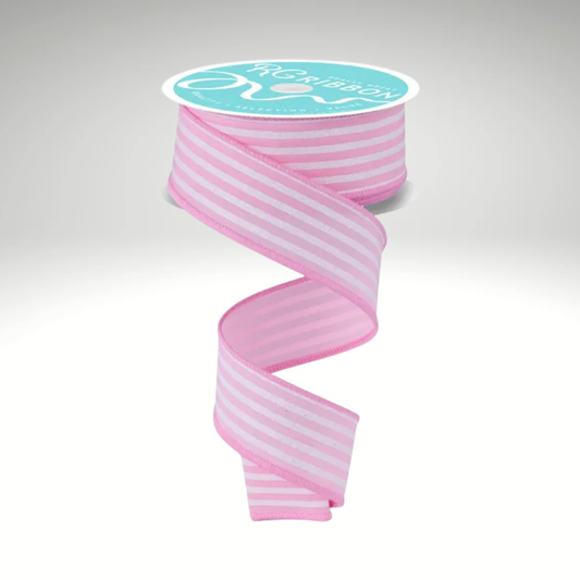 Light Pink White Glitter Stripe Wired Ribbon 1.5 Inch Spring Ribbon-RGF197415 TCTCrafts
