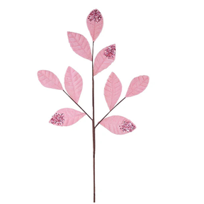 Pink Velvet Glitter Magnolia Leaf Spray | Luxe Christmas Stem | 27" x 9 Leaves-XS255222 Craig Bachman
