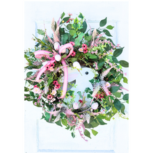 Load image into Gallery viewer, Large 33x28&quot; Pink and White Easter/Spring Grapevine Wreath with White Bunny Sign - Lush Floral Decor - TCT Crafts Seasonal Decor