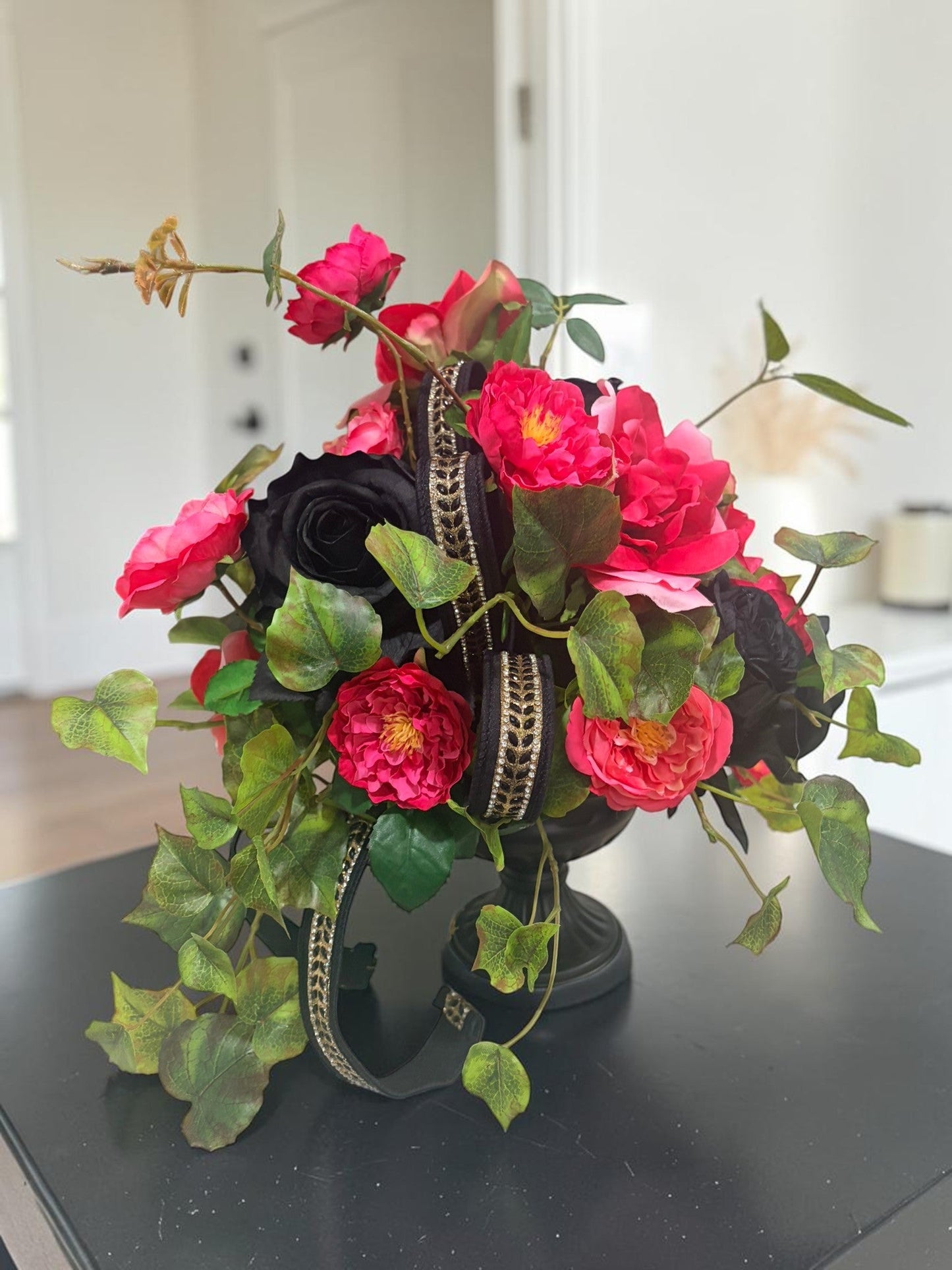 Pink Black Rose Halloween Arrangement 16 Inch Decor TCT Crafts