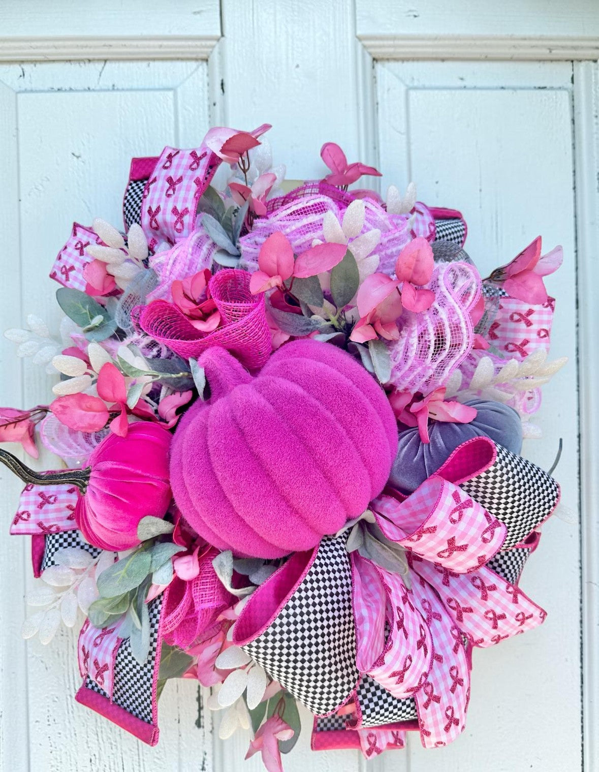Breast Cancer Awareness Pink Pumpkin Wreath - Handcrafted Pink Ribbon Decor - Hope and Support-TCT1684 TCT Crafts