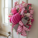 Breast Cancer Awareness Pink Pumpkin Wreath - Handcrafted Pink Ribbon Decor - Hope and Support-TCT1684 TCT Crafts