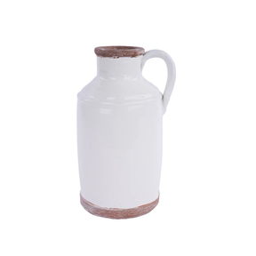 White Crackle Ceramic Pitcher Vase — 11.25 Inch Farmhouse Floral Container-CB696427 Craig Bachman
