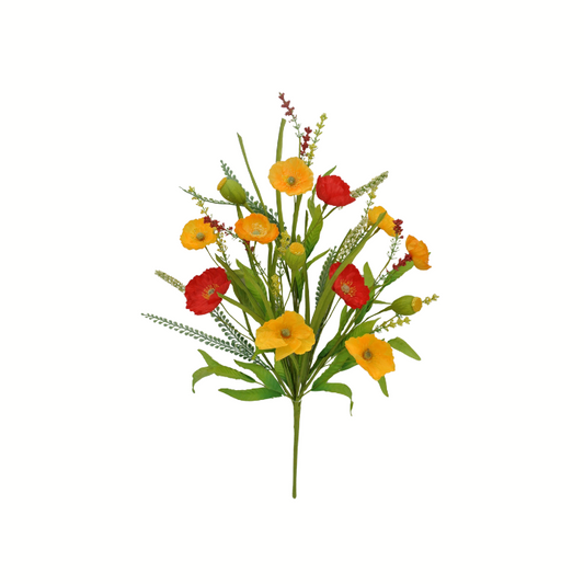21'' Artificial Poppy Bush - Red & Yellow Floral Arrangement for Decor-40216