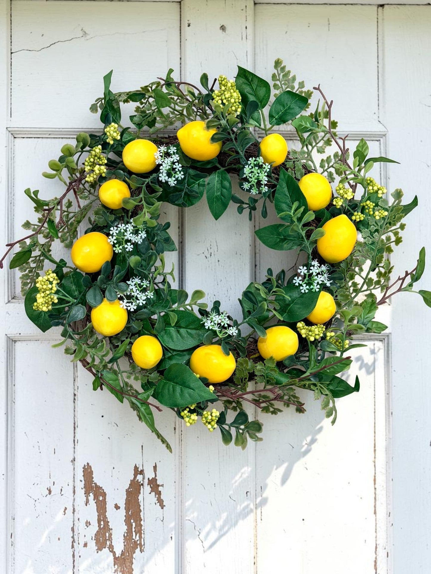 18 Inch Lemon Wreath for Storm Door Kitchen Cabinet and Summer Decor Sims Pottery