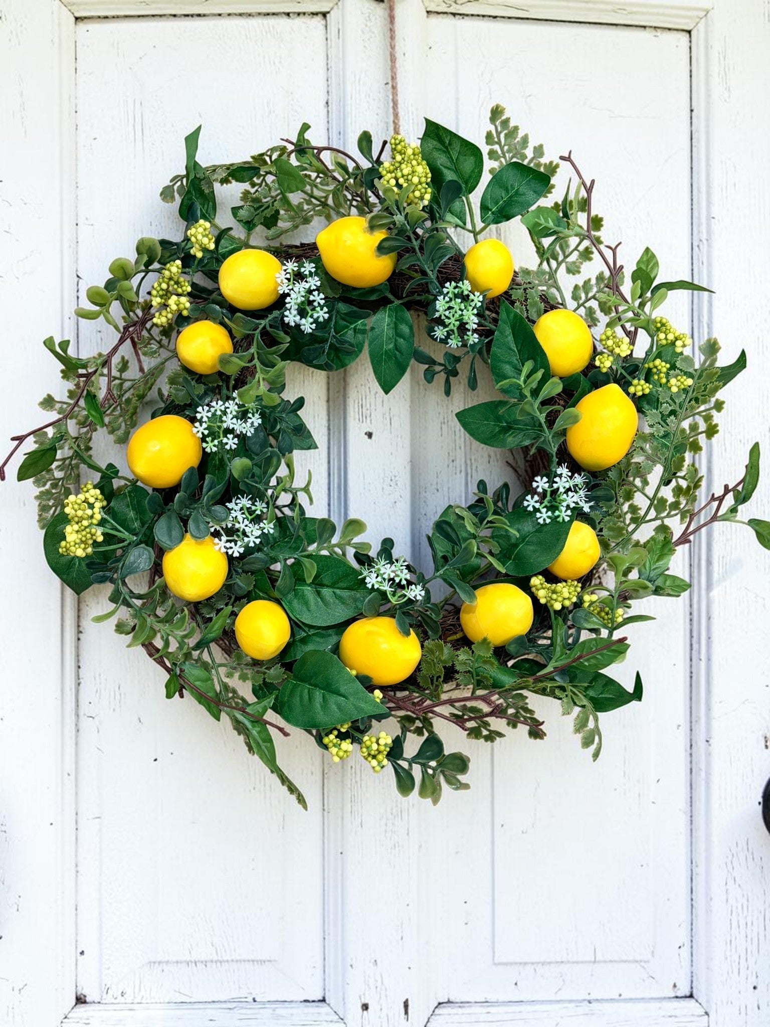 18 Inch Lemon Wreath for Storm Door Kitchen Cabinet and Summer Decor Sims Pottery