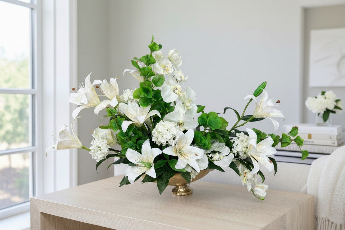White Orchid Lily Centerpiece Elegant Floral Arrangement TCT Crafts