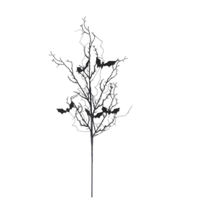 Black Bat Twig Spray with Purple Glitter — 30 Inch Halloween Wreath Supply-42570A K & K Interiors