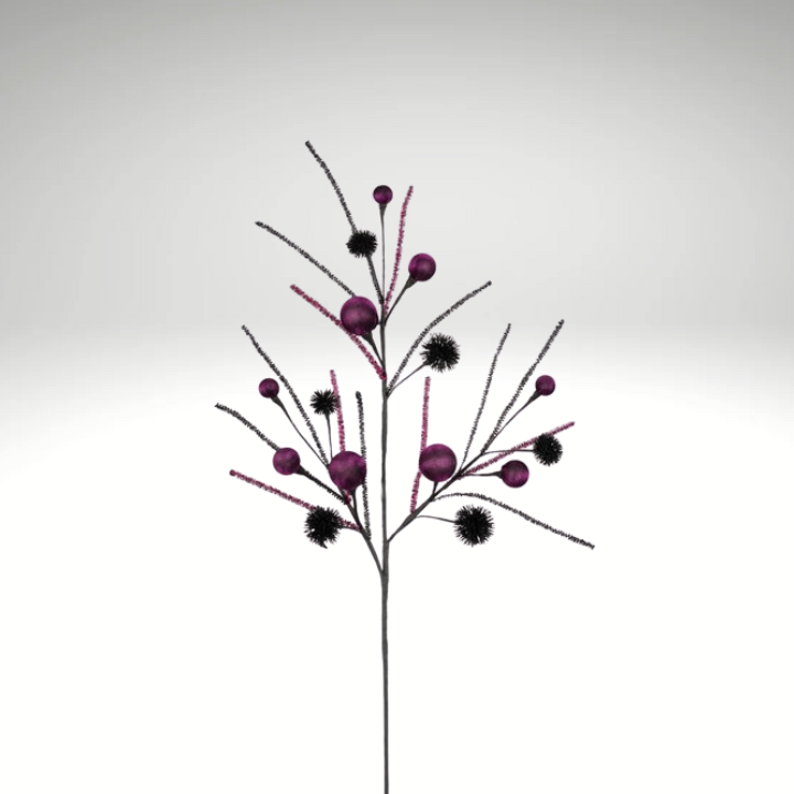 Purple & Black Halloween Tinsel Spray | Glitter Ball Floral Pick-HH133723 TCTCrafts