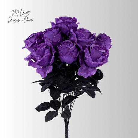 Artificial Purple and Black Rose Bush — 20 Inch Halloween and Mardi Gras Floral Supply-FN171951 Craig Bachman