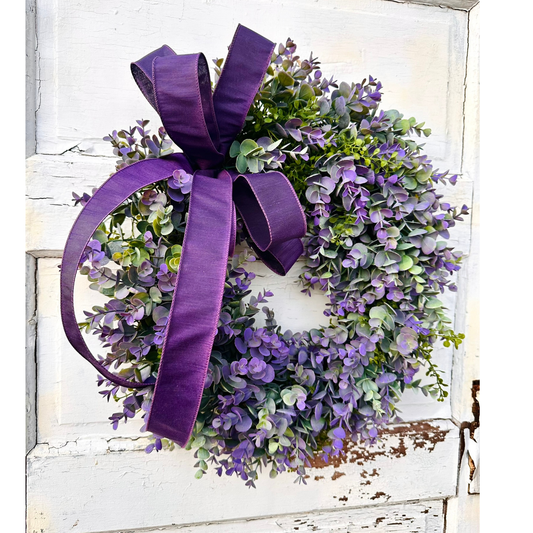 Purple Boxwood Wreath with Velvet Bow | Elegant Spring Summer Grapevine Wreath TCT Crafts