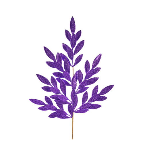 32" Purple Glitter Bay Leaf Spray | Sparkling Faux Floral Stem for Holiday & Event Decor (XS235323)