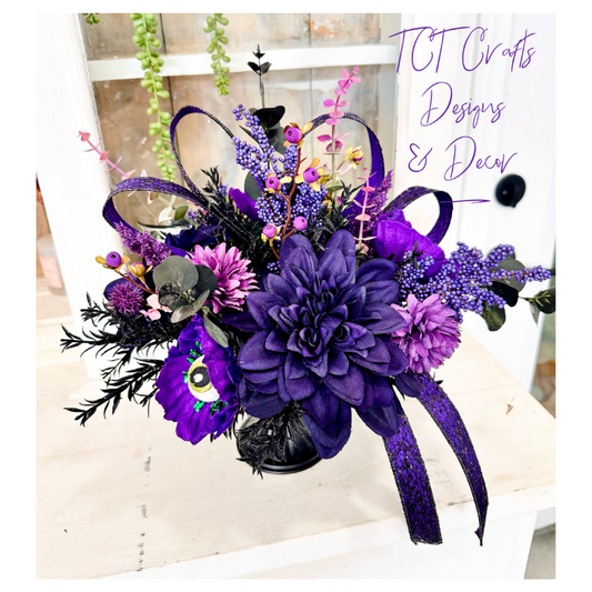 Small Purple Glam Halloween Eyeball Centerpiece – Gothic Floral Decor