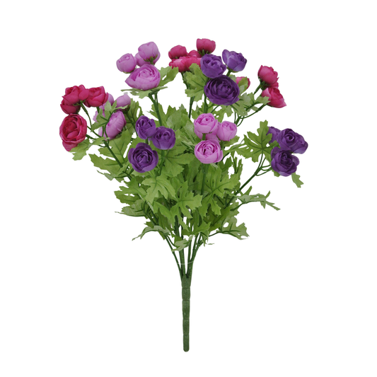 16" Artificial Mini Ranunculus Bush – Realistic Faux Flowers in Purples for Home Decor & Floral Arrangements-84055-PULVFU Golden Bell