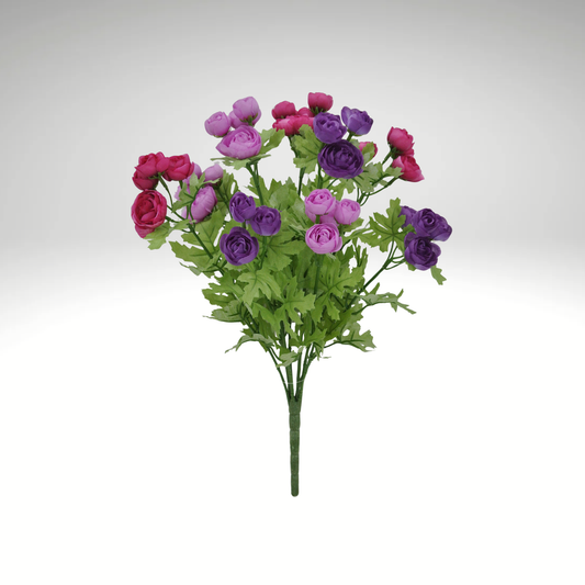 16" Artificial Mini Ranunculus Bush – Realistic Faux Flowers in Purples for Home Decor & Floral Arrangements-84055-PULVFU Golden Bell