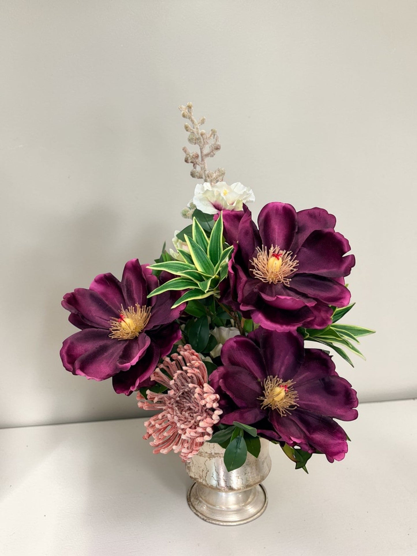 Purple Magnolia Floral Arrangement Silk Flower Centerpiece TCT Crafts