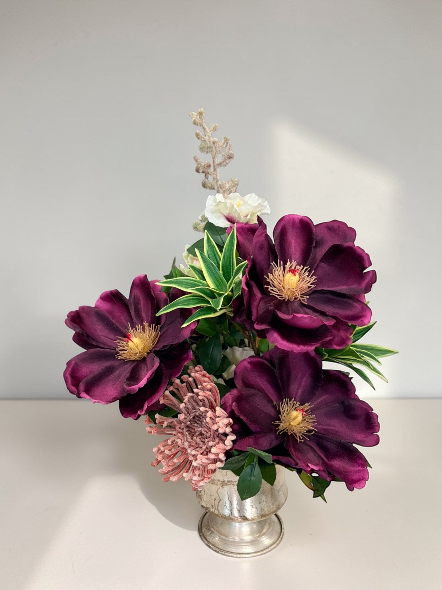 Purple Magnolia Floral Arrangement Silk Flower Centerpiece TCT Crafts