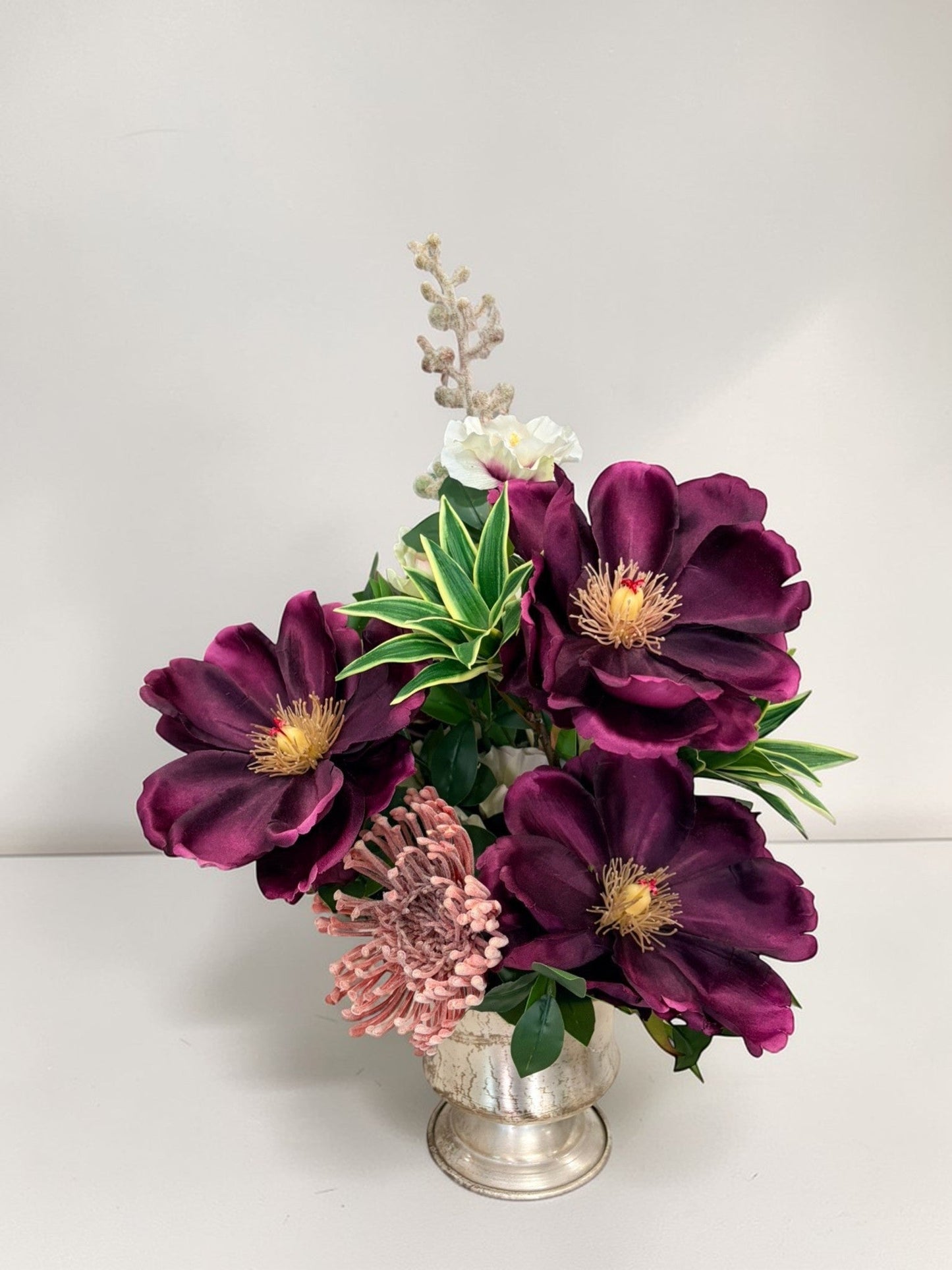 Purple Magnolia Floral Arrangement Silk Flower Centerpiece TCT Crafts