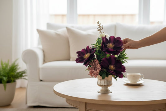 Purple Magnolia Floral Arrangement Silk Flower Centerpiece TCT Crafts