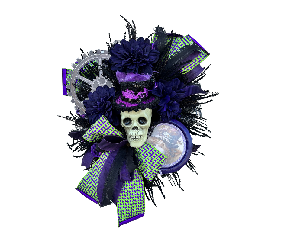 Purple Steampunk Halloween Skeleton Wreath - Spooky and Stylish Décor (26x19in) -TCT1658