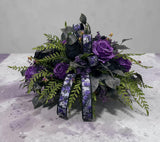 Purple Black Halloween Centerpiece in Dough Bowl — 21 Inch Gothic Rose Arrangement TCT Crafts
