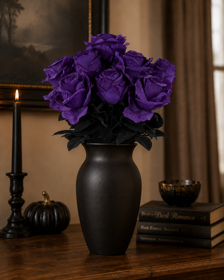 Artificial Purple and Black Rose Bush — 20 Inch Halloween and Mardi Gras Floral Supply-FN171951 Craig Bachman