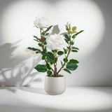 16.1" Artificial White Rose in Ceramic Vase | Elegant Faux Floral Table Decor Allstate Floral