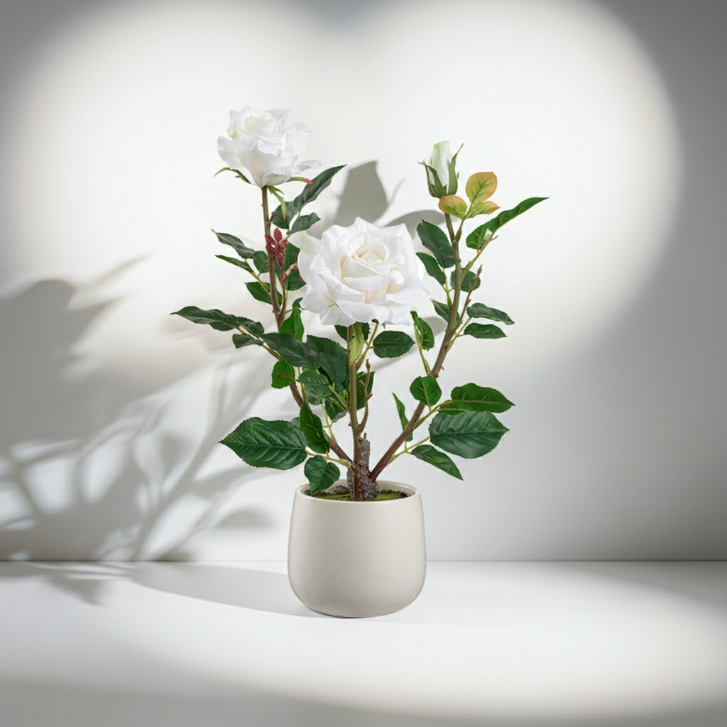 16.1" Artificial White Rose in Ceramic Vase | Elegant Faux Floral Table Decor Allstate Floral