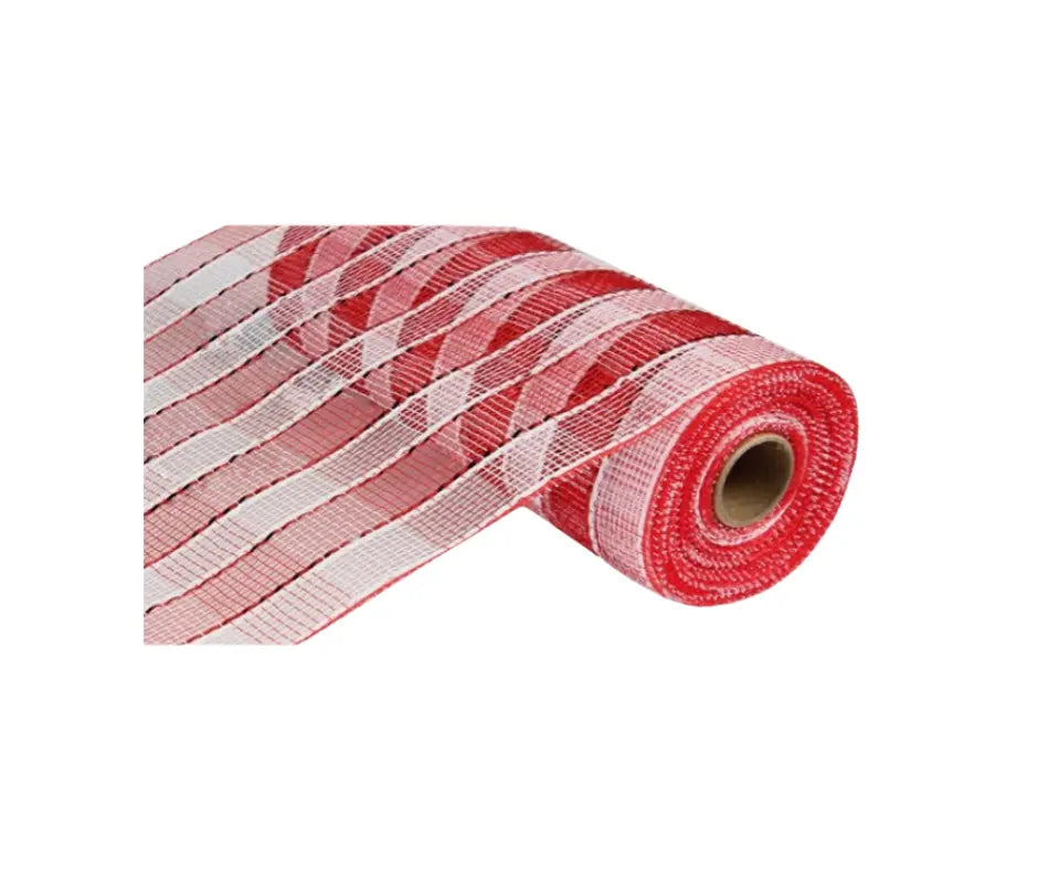 RE1351N5-10 Inch Red/White Wide Foil Deco Mesh Craig Bachman