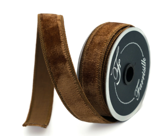 Luxurious Farrisilk 1" x 10 yd Pecan Velvet Wired Ribbon | Premium Holiday Craft Supply-RG008-35 Farrisilk