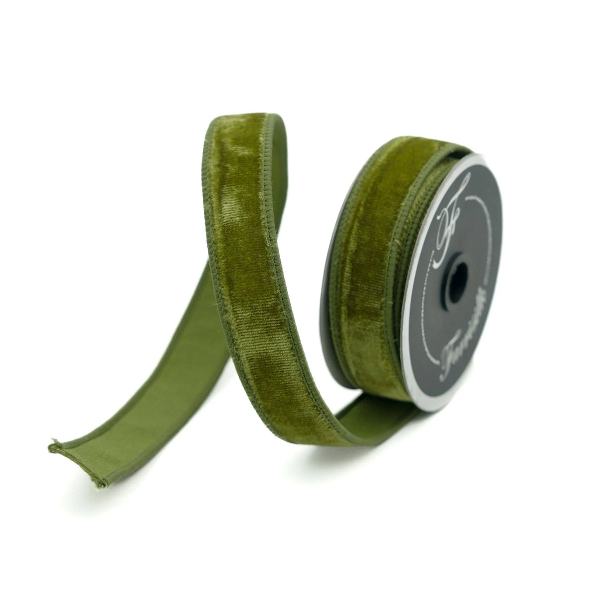 Farrisilk Olive Velvet Wired Ribbon |  Velvet Solid Ribbon | 1" x 10yd-RG008-76 Farrisilk