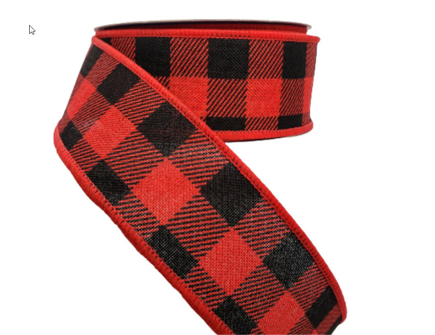Rustic Red and Black Buffalo Plaid Wired Ribbon - 1.5