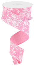 Load image into Gallery viewer, 1.5&quot;x10yd Mini Rose Wired Ribbon – Pink &amp; White Floral Ribbon-RGC186022