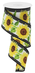 2.5"x10yd Wired Sunflower Ribbon with Polka Dot Edge – Perfect for Summer Crafts-RGE110527