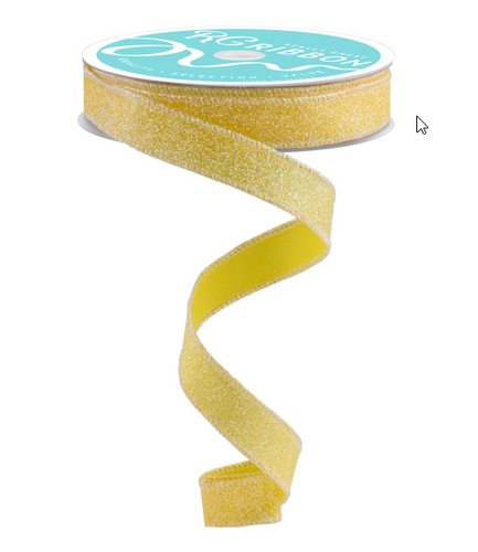 Yellow Iridescent Glitter Satin Wired Ribbon 5/8