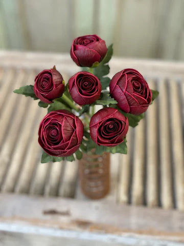 Real Touch Merlot Ranunculus Bud Bundle — 11.5 Inch Bundle of 6 Stems-RH4027 Lancaster & Vintage