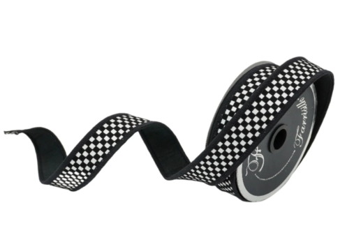 1"x10yd Farrisilk Black and White Mini Checks Wired Ribbon -RK135-92