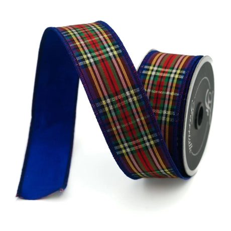 Caroler Plaid Blue Velvet Ribbon | Tartan Christmas Ribbon | 1.75" x 10yd-RK395-32 Farrisilk