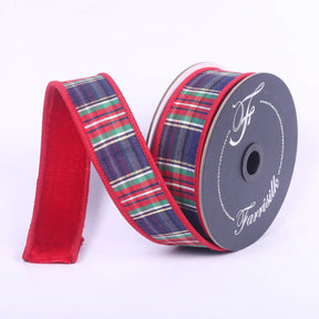 Farrisilk Plaid Plush Red Velvet Ribbon | Reversible Wired Ribbon | 1.5" x 10yd-RM004-25 Farrisilk