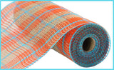 10.25" x 10yd Fall Plaid Faux Jute Mesh Roll - Orange, Natural & Turquoise, Ideal for Wreath Making-RY8331X4 TCT Crafts