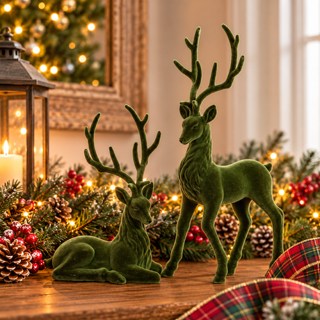 RAZ Imports Green Flocked Deer Set of 2-4540864 RAZ Imports