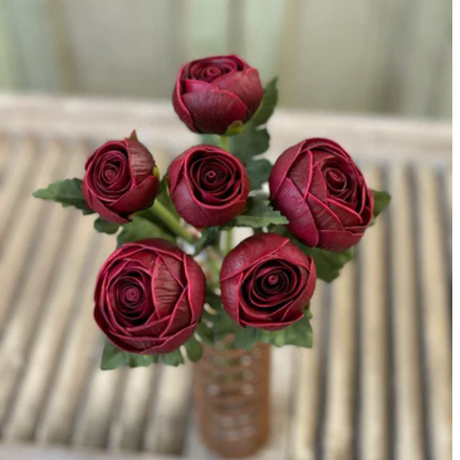 Real Touch Merlot Ranunculus Bud Bundle — 11.5 Inch Bundle of 6 Stems-RH4027 Lancaster & Vintage